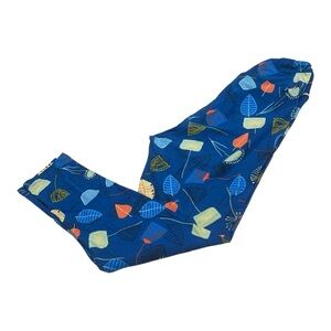 LuLaRoe Tall & Curvy Blue Multicolor Leaf Print Leggings Buttery Soft ❤️3/$25❤️